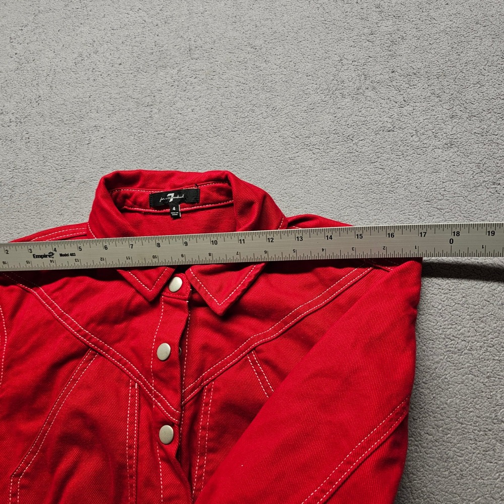 7 For All Mankind Red Denim Western Mini Dress Womens 4 Red Long Sleeve Cotton - Picture 13 of 13